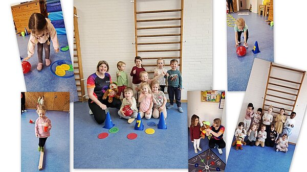 Fotocollage mit Kindern bei vielen bewegten Aktivitäten