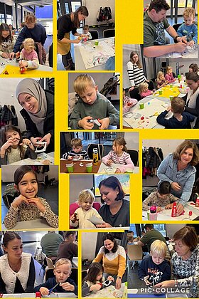 Fotocollage der Vorlesewoche, viele Kinder bei Aktivitäten rund um die Vorlesewoche