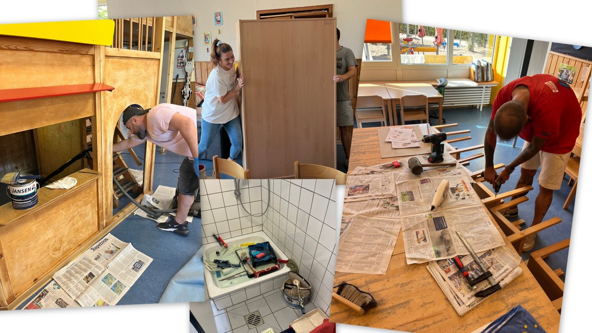 Fotocollage von den unterschiedlichen Arbeiten beim Freiwilligentag in der AWO Kindertagesstätte