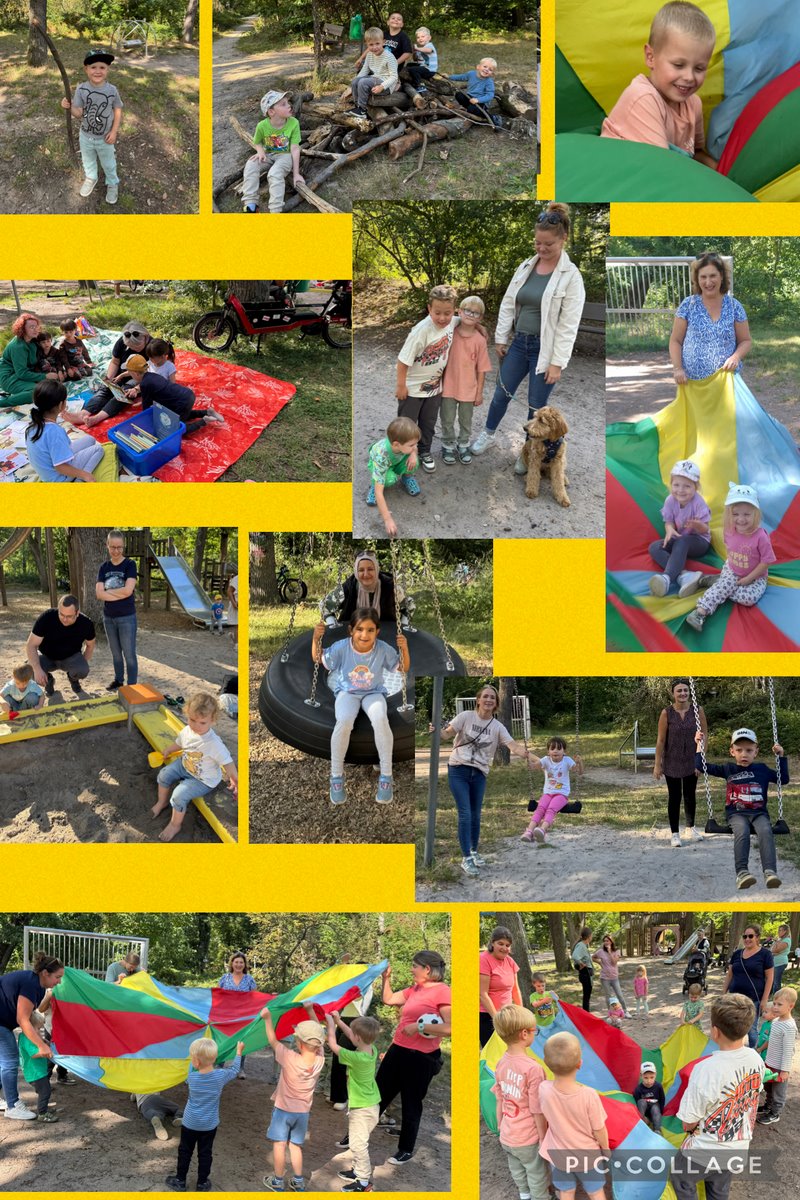 Fotocollage mit vielen fröhlichen Kindern auf dem Bonanzaspielplatz