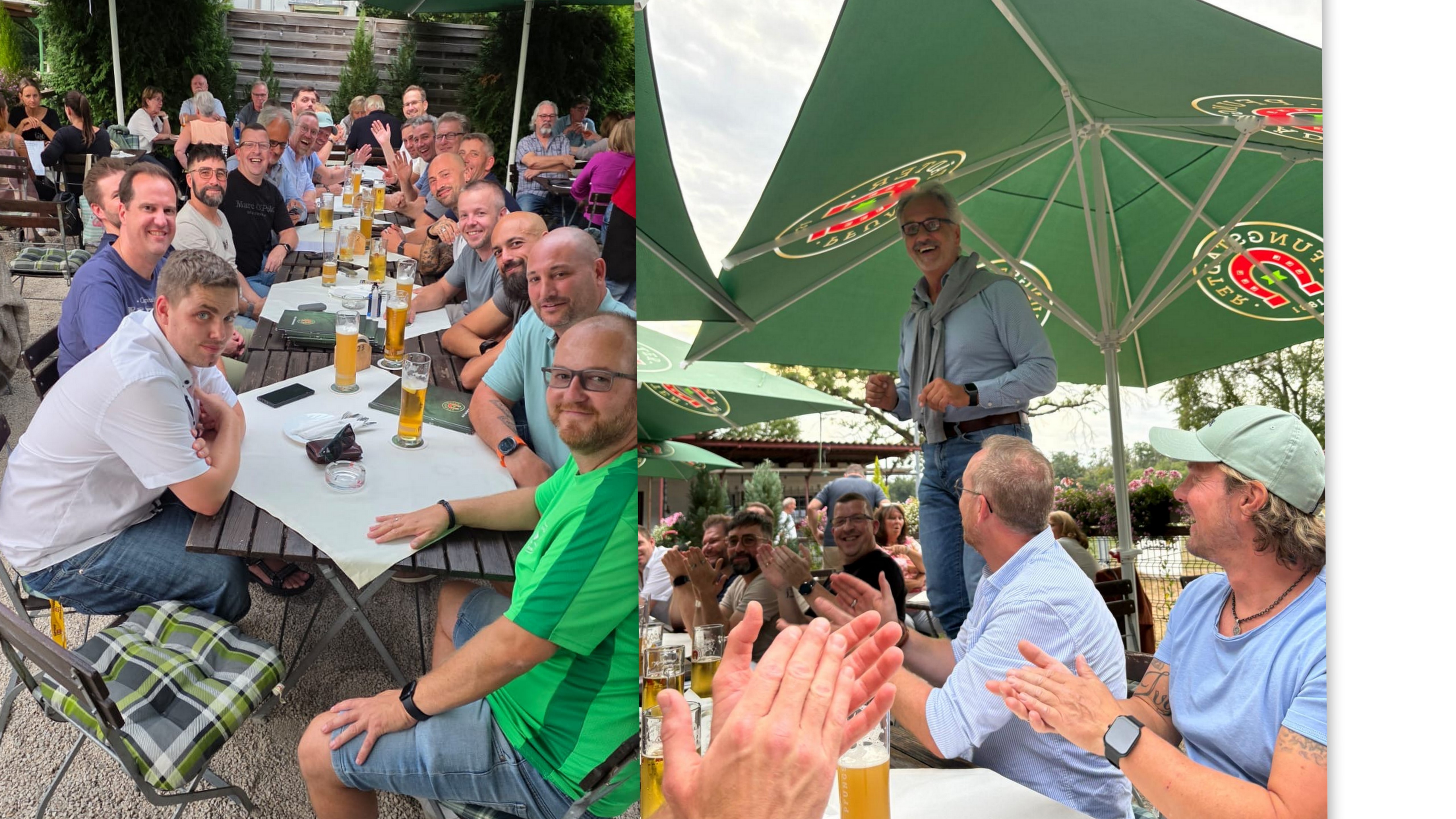 Fotocollage mit vielen fröhlichen Vätern im Biergarten des Restaurants Gitta.